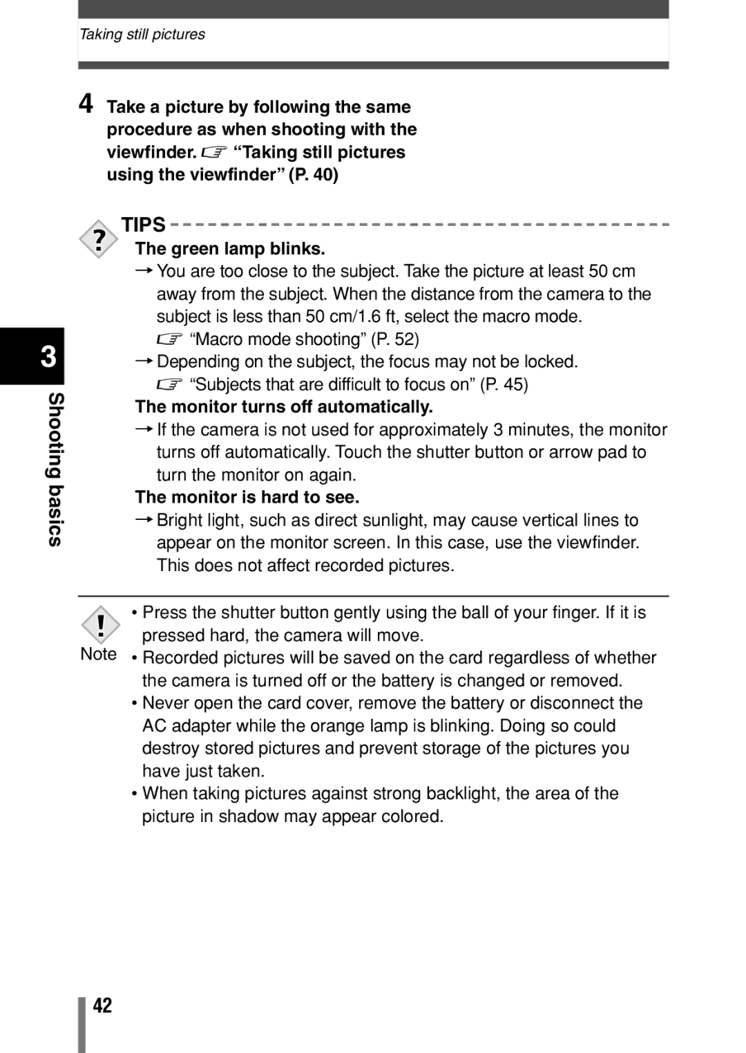 Olympus D390, D-390, C-150 operation manual Monitor turns off automatically, Monitor is hard to see 