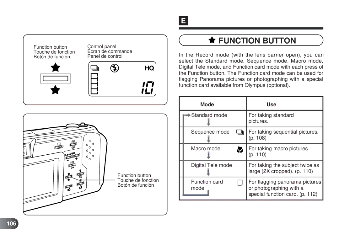 Olympus D-450 manual Mode Use, 106 