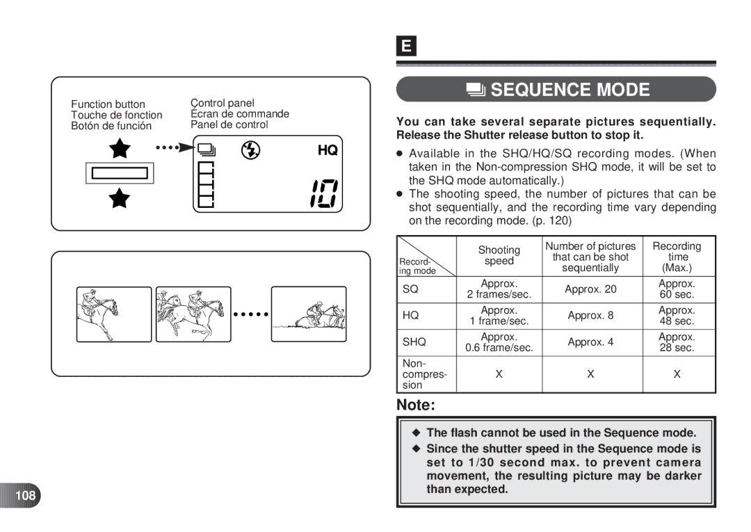 Olympus D-450 manual Sequence Mode, 108 