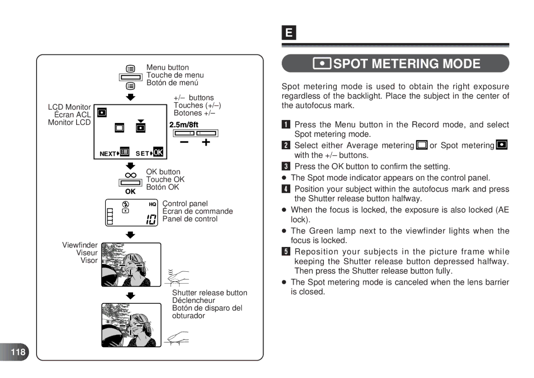 Olympus D-450 manual Spot Metering Mode, 118 