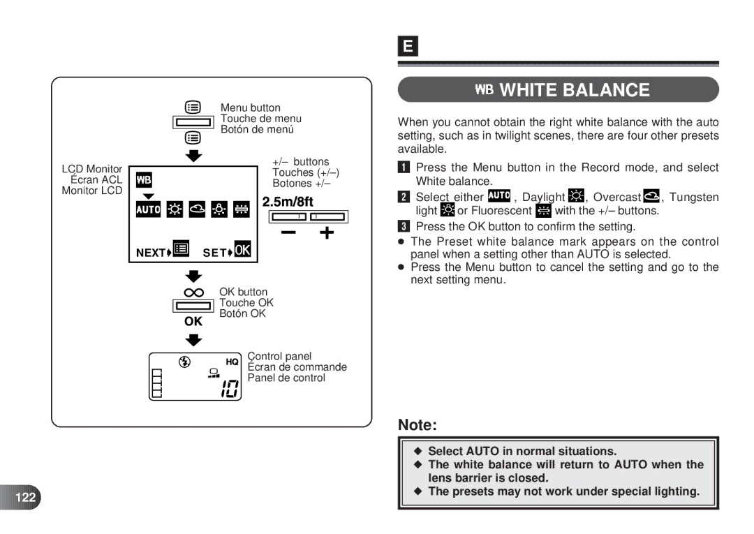 Olympus D-450 manual White Balance, 122 