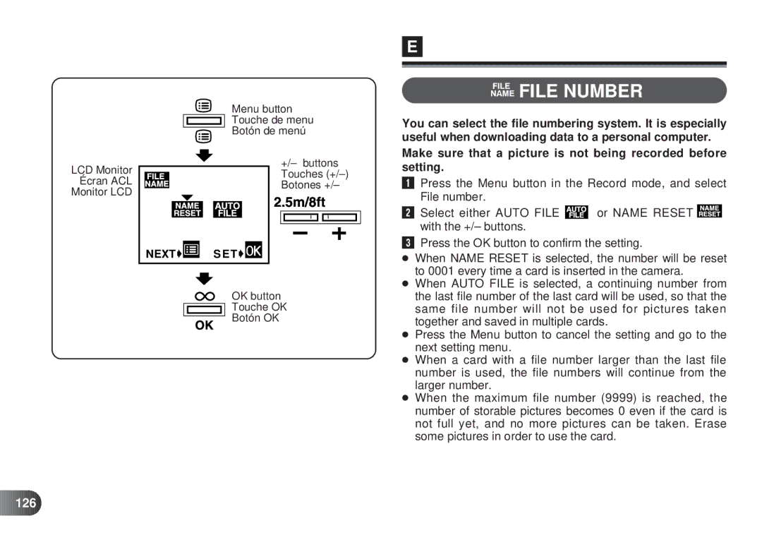 Olympus D-450 manual File Number, 126 