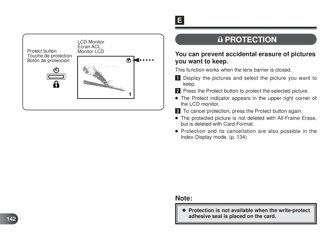 Olympus D-450 manual Protection, 142 