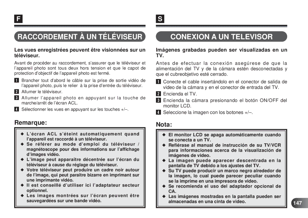 Olympus D-450 Raccordement À UN Téléviseur Conexion a UN Televisor, Imágenes grabadas pueden ser visualizadas en un TV 