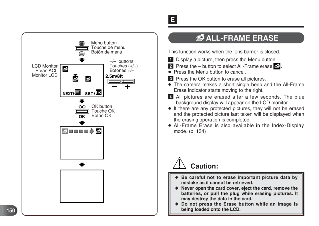 Olympus D-450 manual ALL-FRAME Erase, 150 