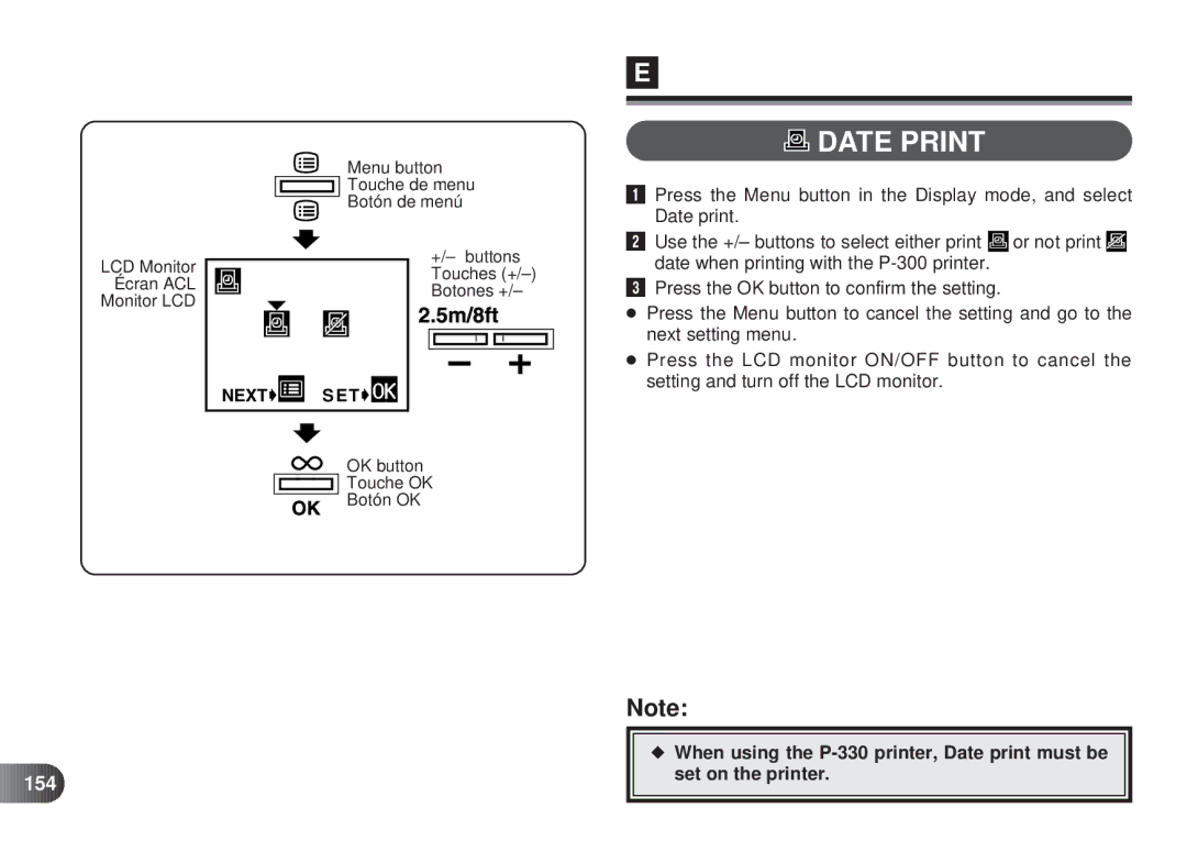 Olympus D-450 manual Date Print, 154 