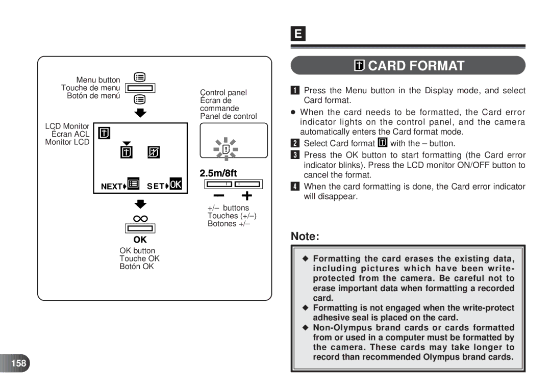 Olympus D-450 manual Card Format, 158 