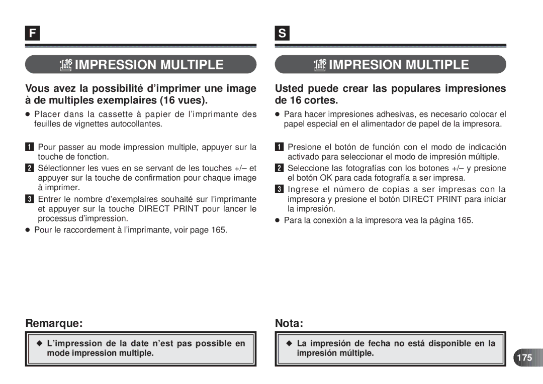 Olympus D-450 manual Impression Multiple Impresion Multiple, Usted puede crear las populares impresiones de 16 cortes, 175 