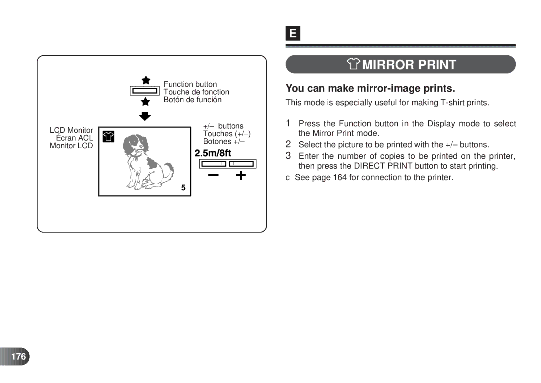 Olympus D-450 manual Mirror Print, You can make mirror-image prints, 176 