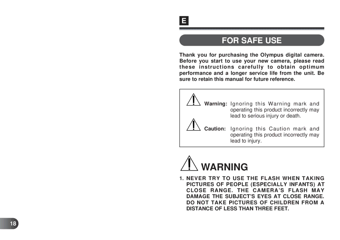 Olympus D-450 manual For Safe USE 