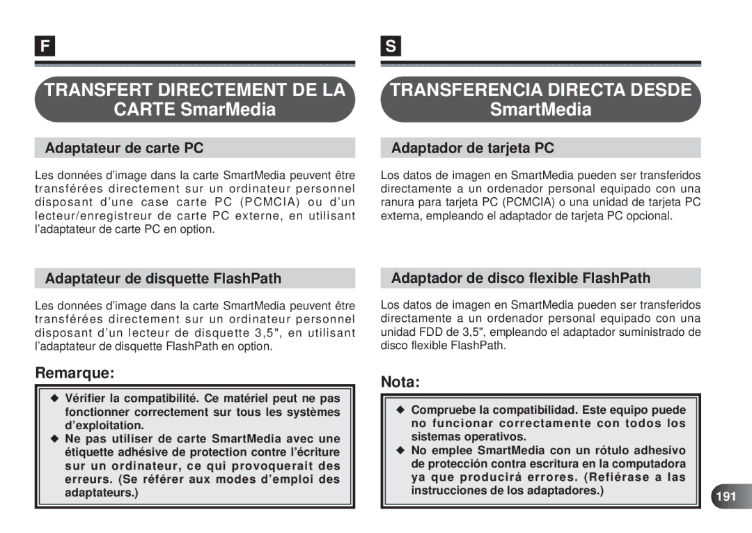 Olympus D-450 manual Transfert Directement DE LA, Transferencia Directa Desde 