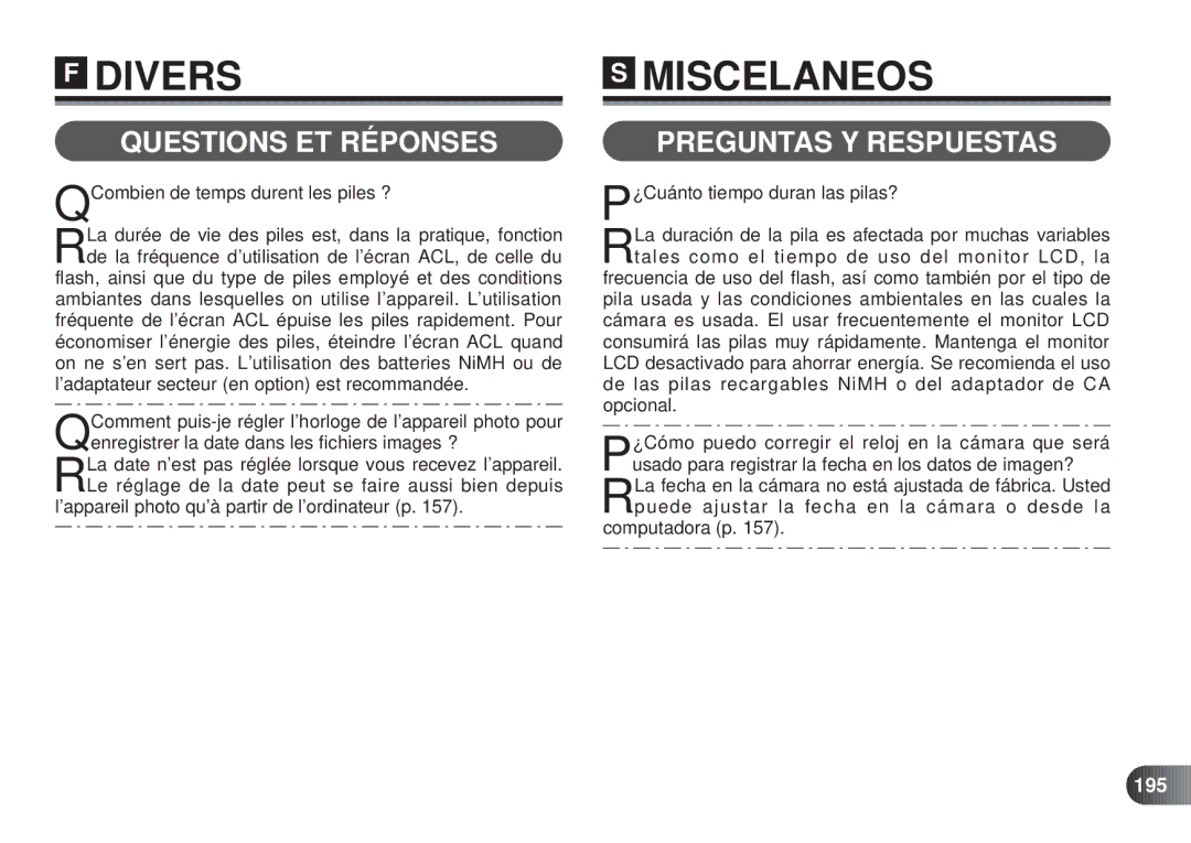 Olympus D-450 manual Questions ET Réponses, Preguntas Y Respuestas, 195 