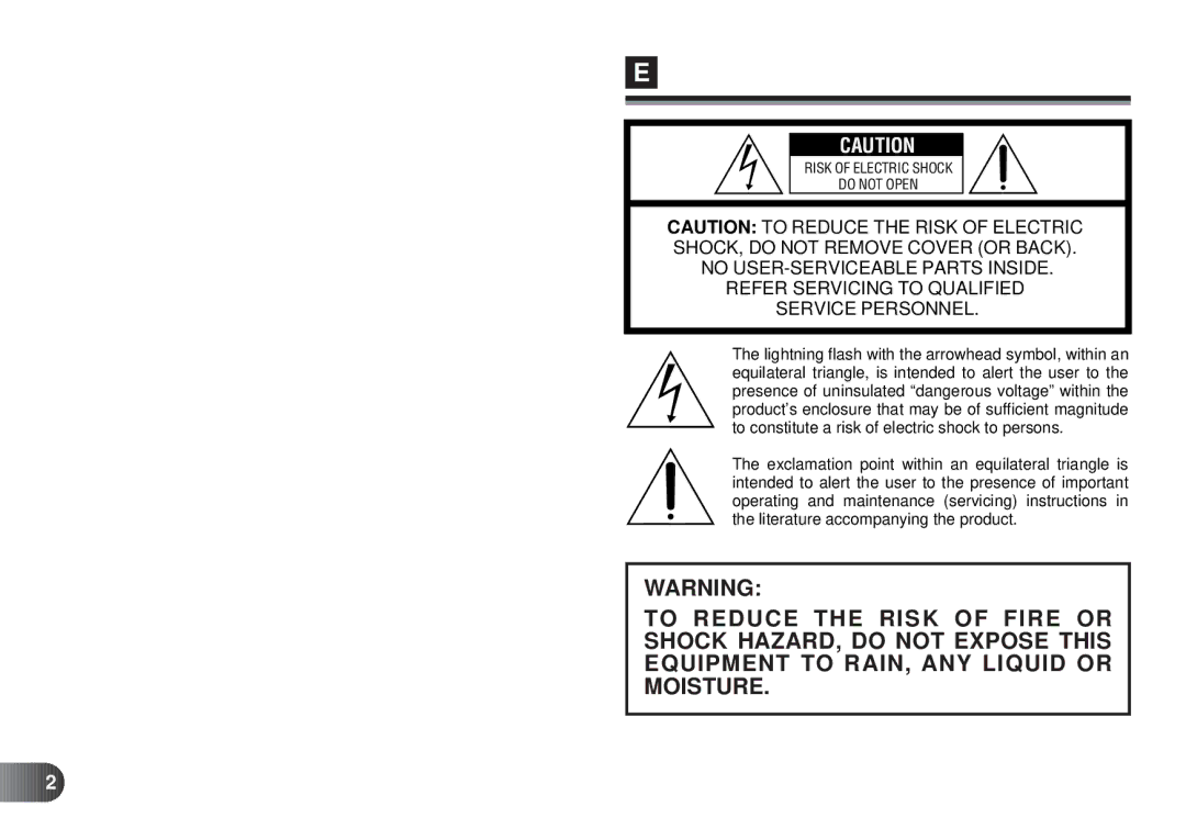 Olympus D-450 manual Risk of Electric Shock Do not Open 