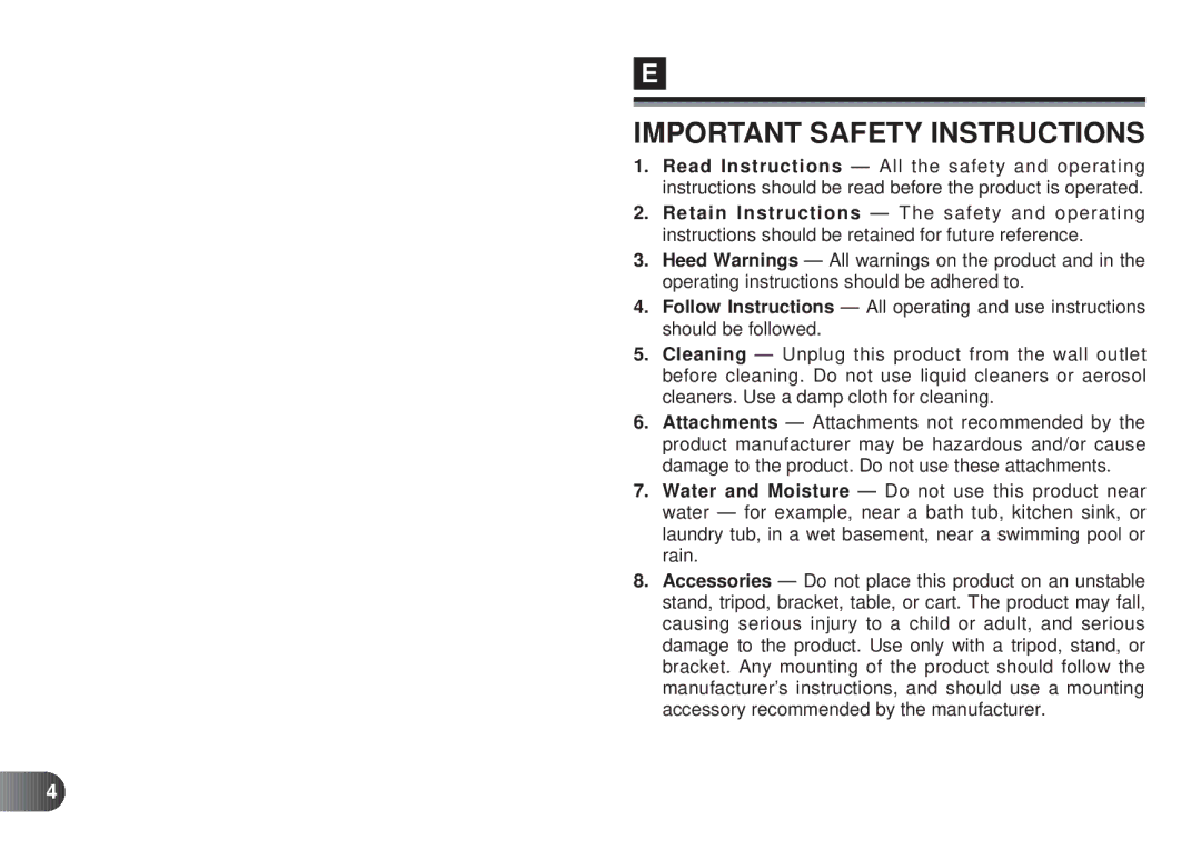 Olympus D-450 manual Important Safety Instructions 