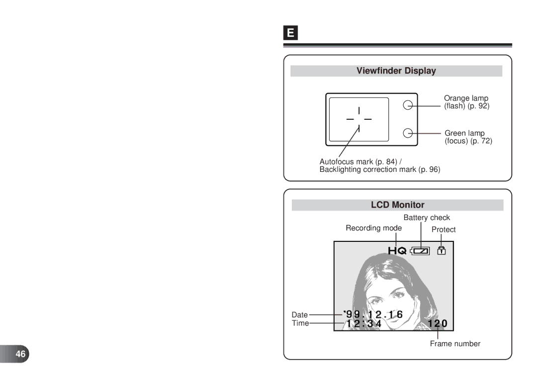 Olympus D-450 manual Viewfinder Display, LCD Monitor 