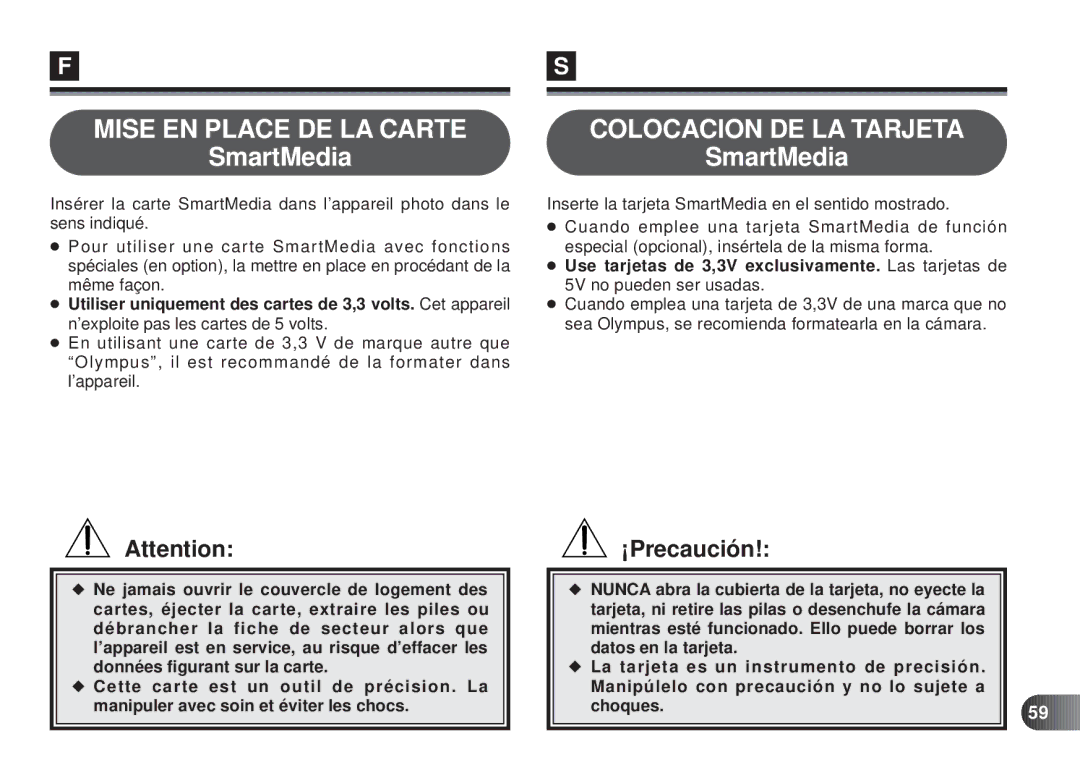 Olympus D-450 manual Mise EN Place DE LA Carte, Colocacion DE LA Tarjeta 