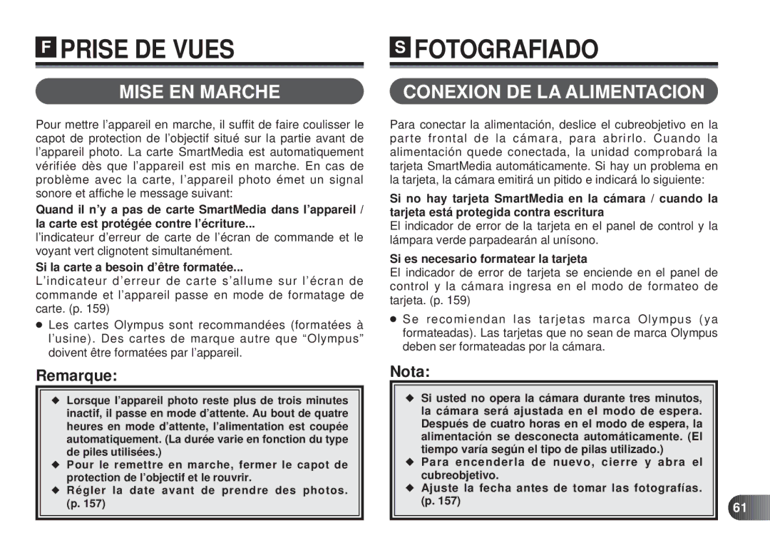 Olympus D-450 manual Mise EN Marche Conexion DE LA Alimentacion, Si la carte a besoin d’être formatée 