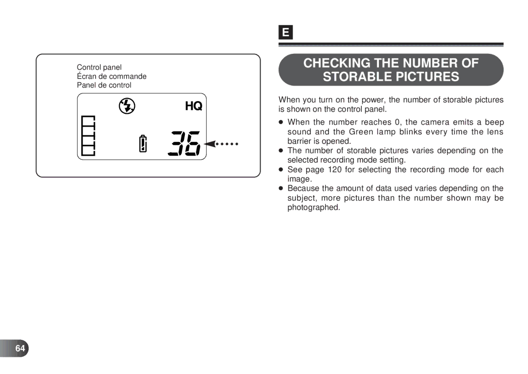 Olympus D-450 manual Checking the Number Storable Pictures 