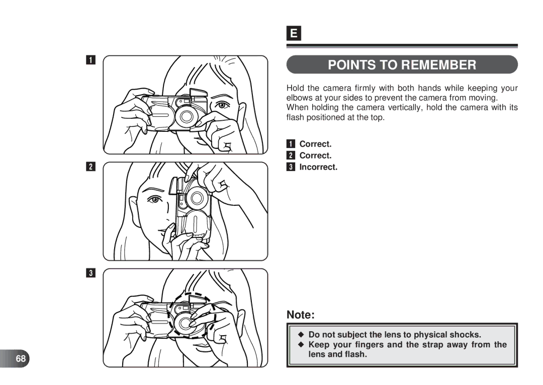 Olympus D-450 manual Points to Remember, Correct, Incorrect 