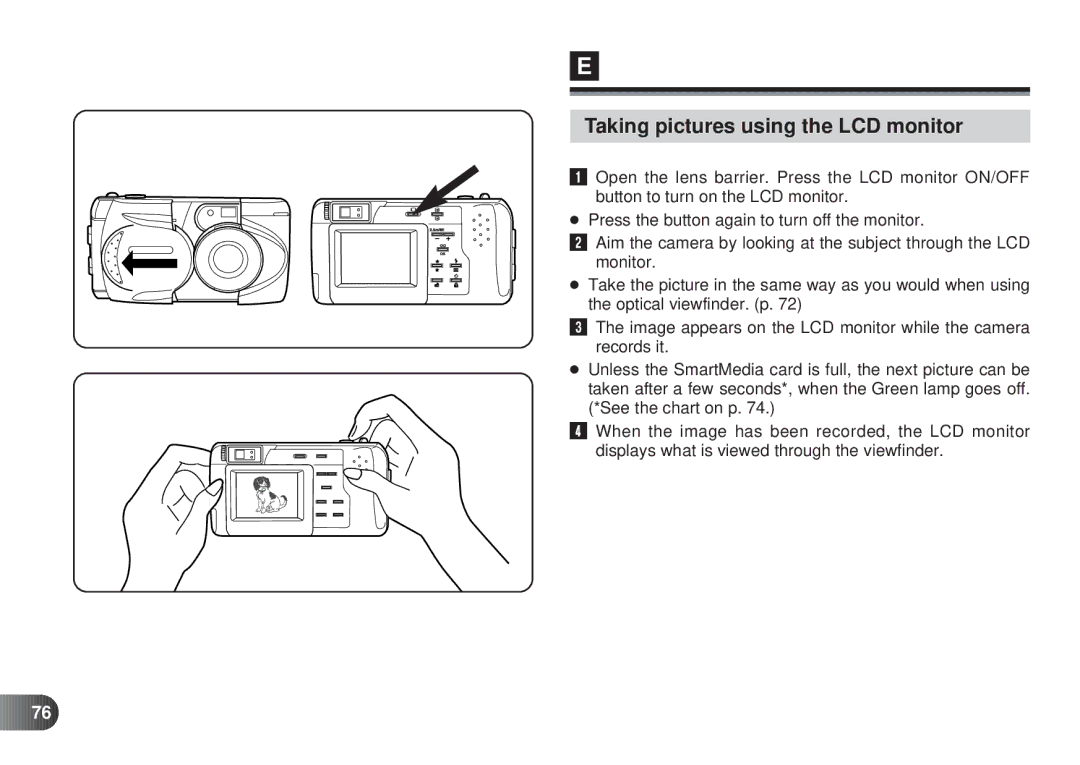 Olympus D-450 manual Taking pictures using the LCD monitor 