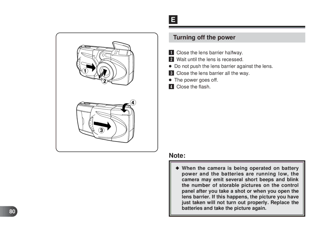 Olympus D-450 manual Turning off the power 