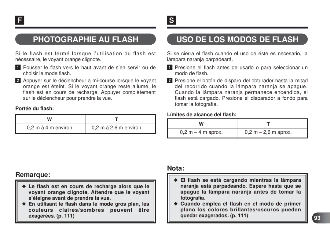 Olympus D-450 manual Photographie AU Flash USO DE LOS Modos DE Flash, Portée du flash, Límites de alcance del flash 