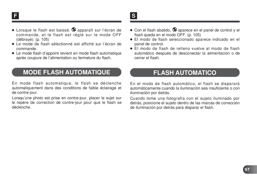 Olympus D-450 manual Mode Flash Automatique Flash Automatico 