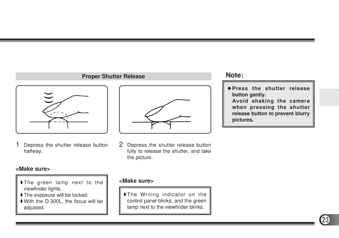 Olympus D-300L, D200-L manual Proper Shutter Release 