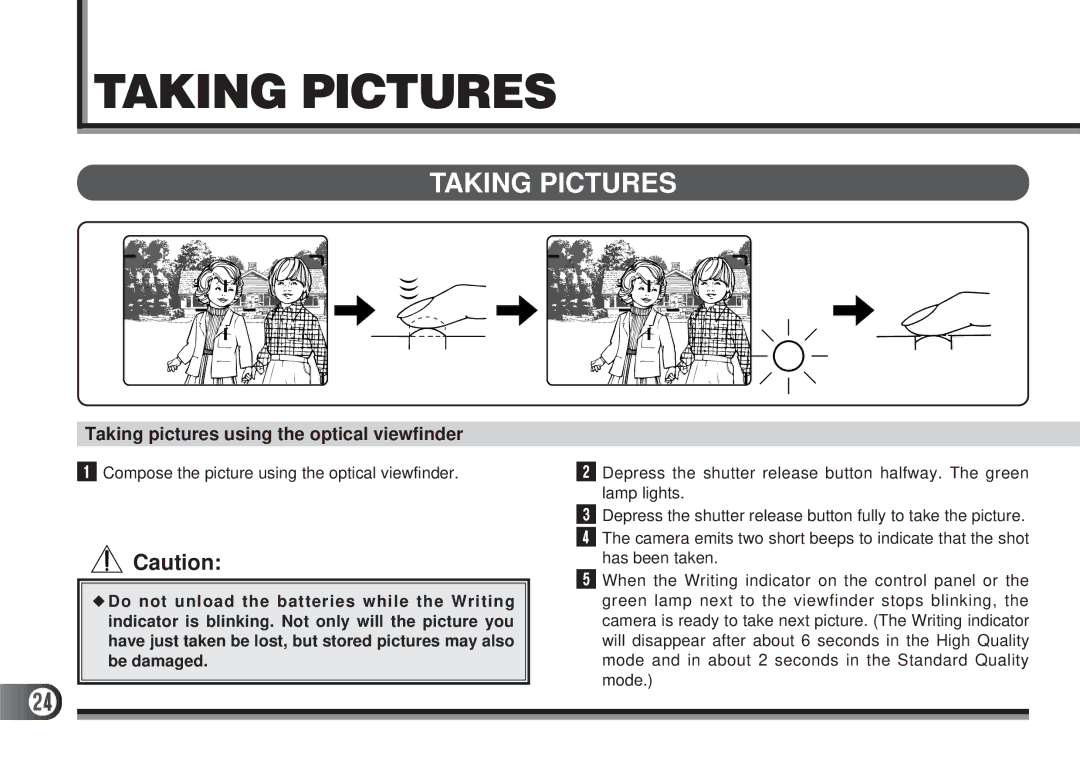 Olympus D200-L, D-300L manual Taking Pictures, Taking pictures using the optical viewfinder 