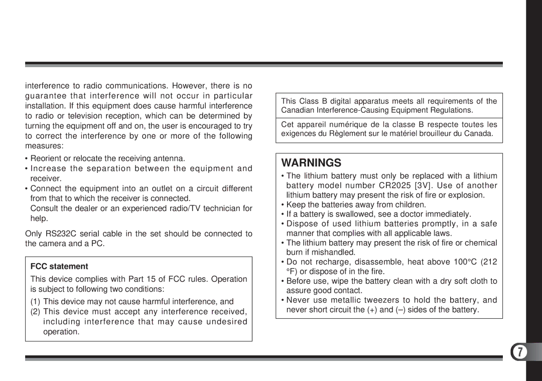 Olympus D-300L, D200-L manual FCC statement 