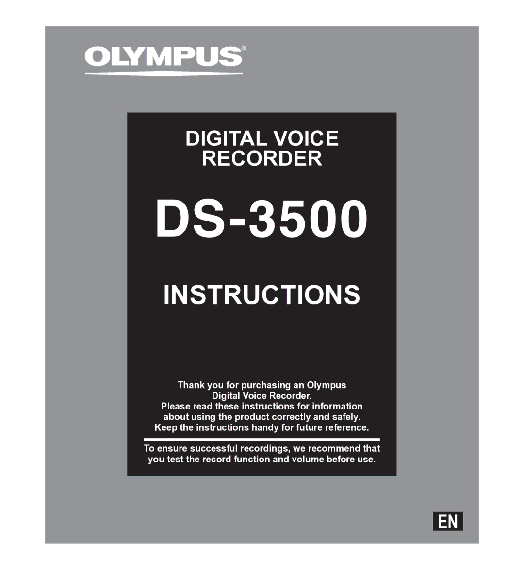 Olympus digital voice recorder manual Instructions, Thank you for purchasing an Olympus Digital Voice Recorder 