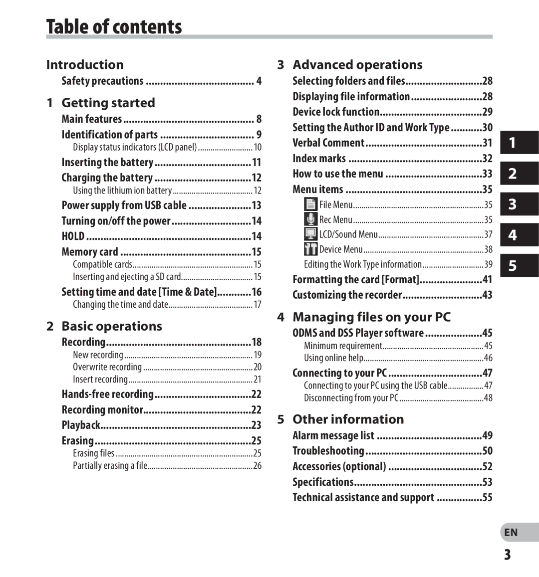 Olympus digital voice recorder manual Table of contents 