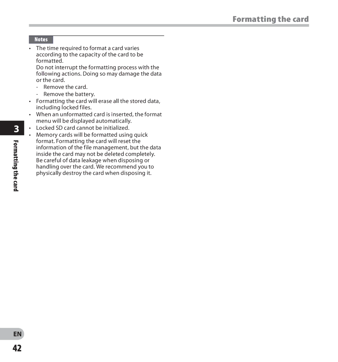 Olympus digital voice recorder manual Formatting the card 