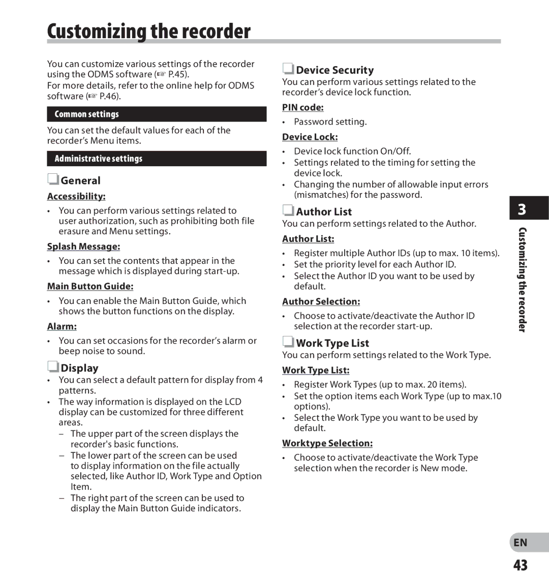 Olympus digital voice recorder manual Customizing the recorder 