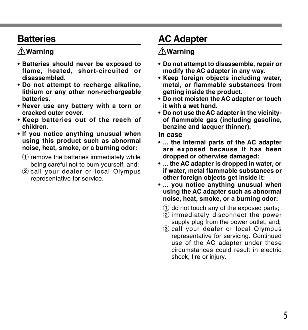 Olympus DM-20, DM-10 manual Batteries, AC Adapter, Case 