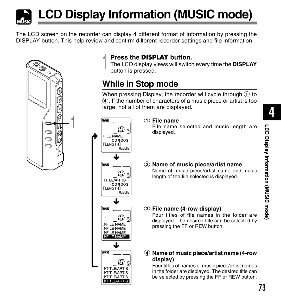 Olympus DM-20, DM-10 manual While in Stop mode 