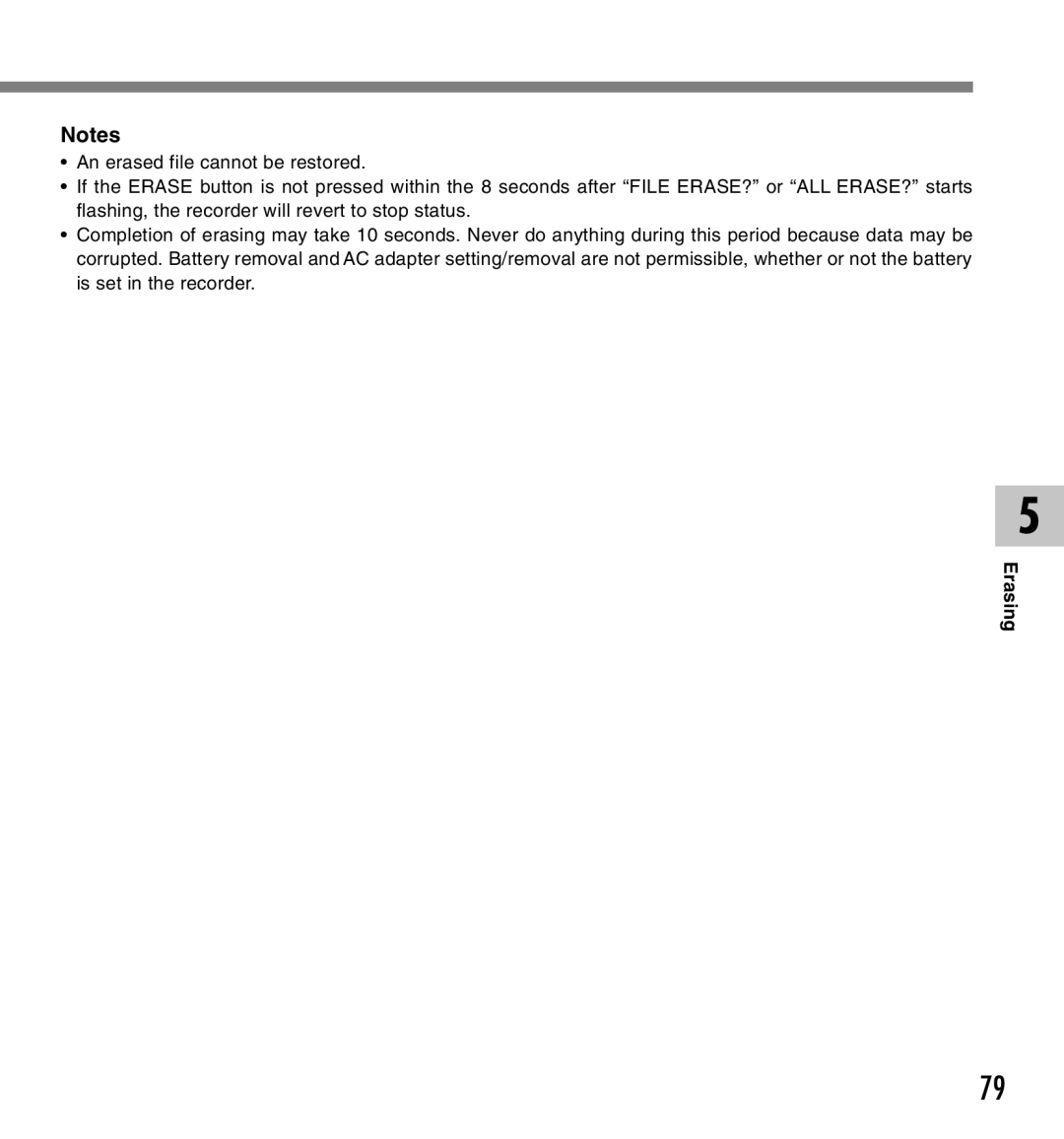 Olympus DM-20, DM-10 manual Erasing 