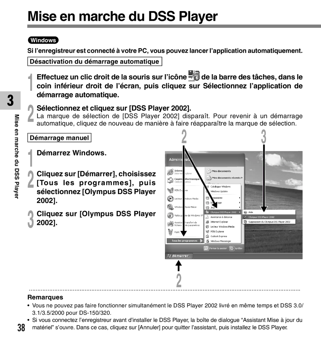 Olympus DM-10, DM-20 manual Mise en marche du DSS Player, Effectuez un clic droit de la souris sur l’icône 