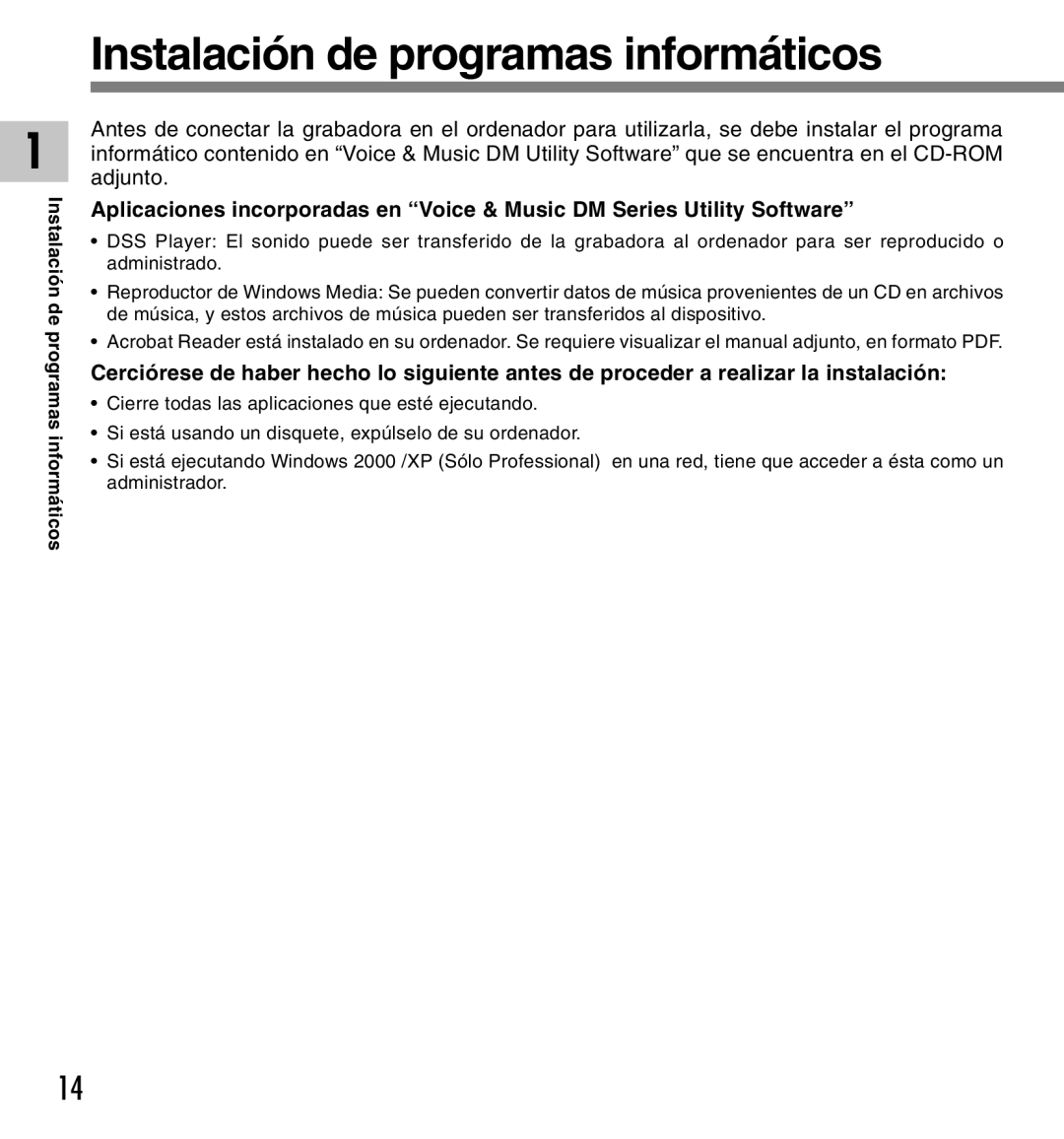 Olympus DM-10, DM-20 manual Instalación de programas informáticos 