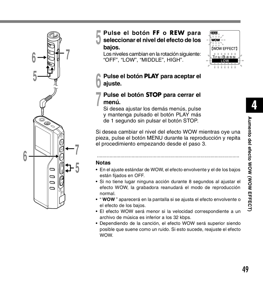 Olympus DM-20, DM-10 manual Los niveles cambian en la rotación siguiente, Notas 