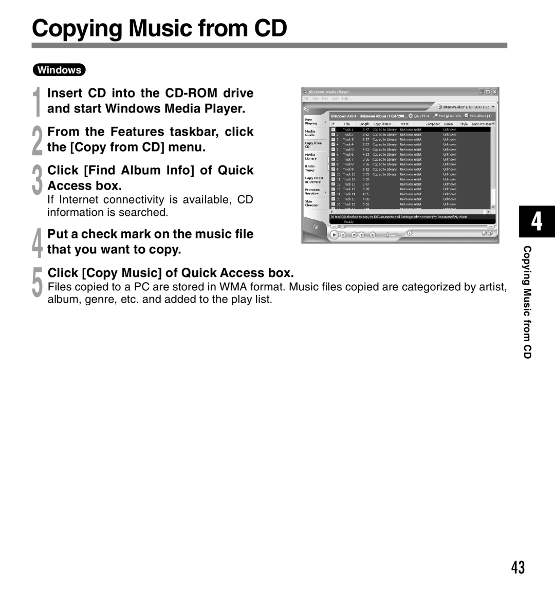 Olympus DM-20, DM-10 manual Copying Music from CD 