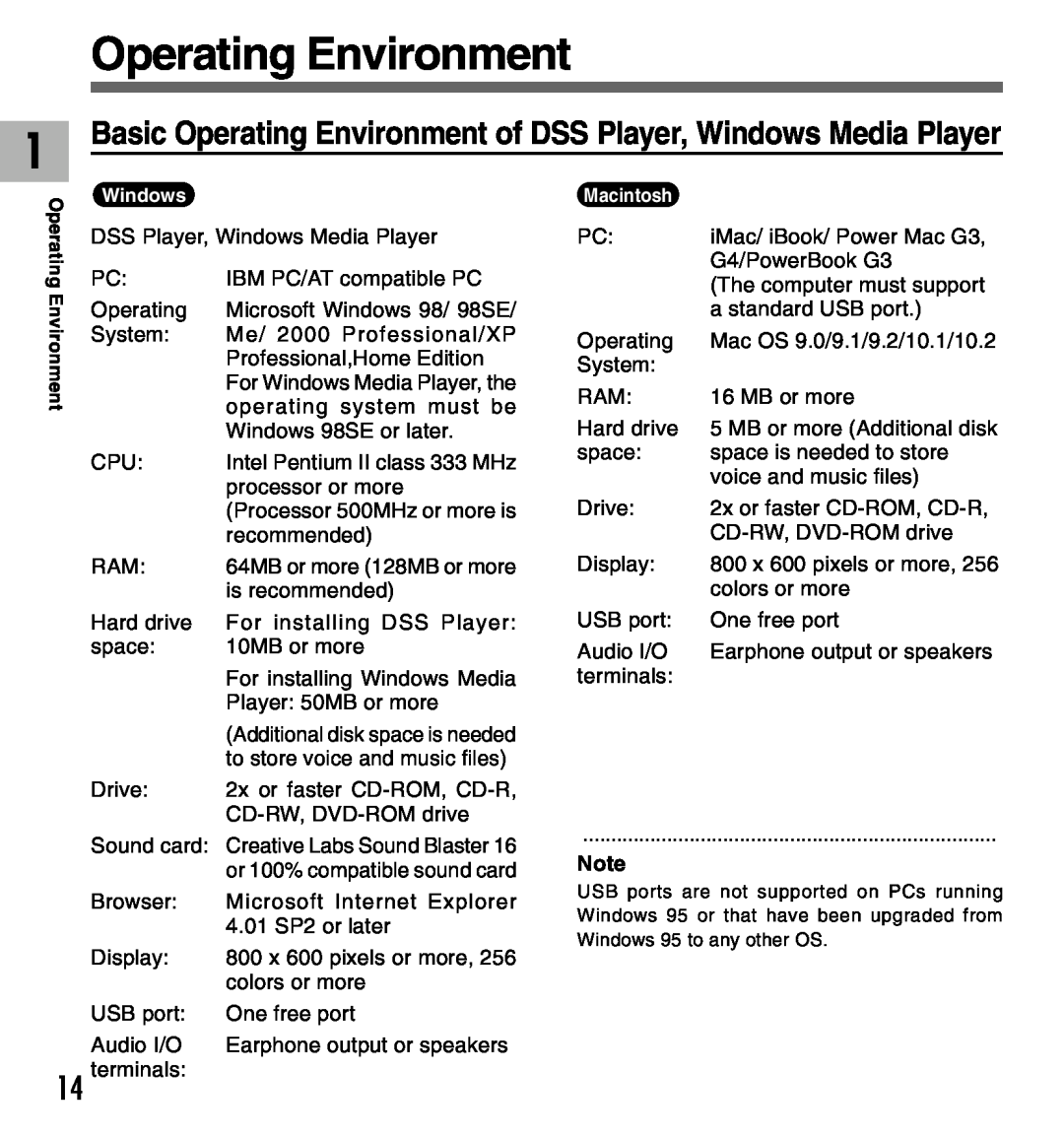 Olympus DM-10, DM-20 manual Basic Operating Environment of DSS Player, Windows Media Player 