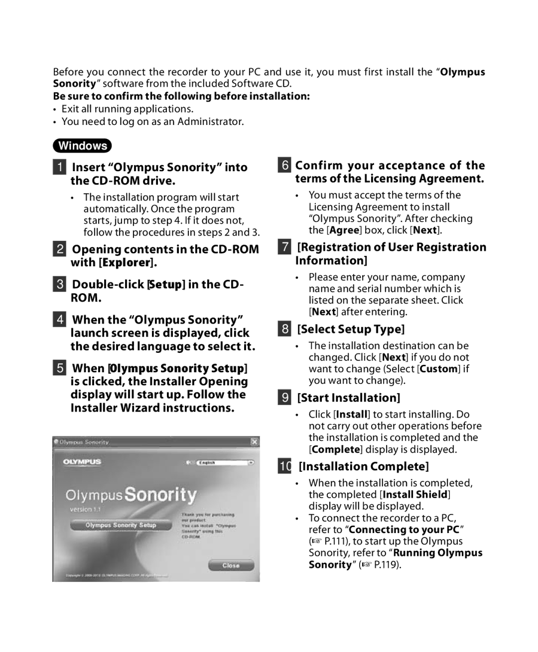 Olympus DM-5, DM-3 manual Insert Olympus Sonority into the CD-ROM drive, Registration of User Registration Information 