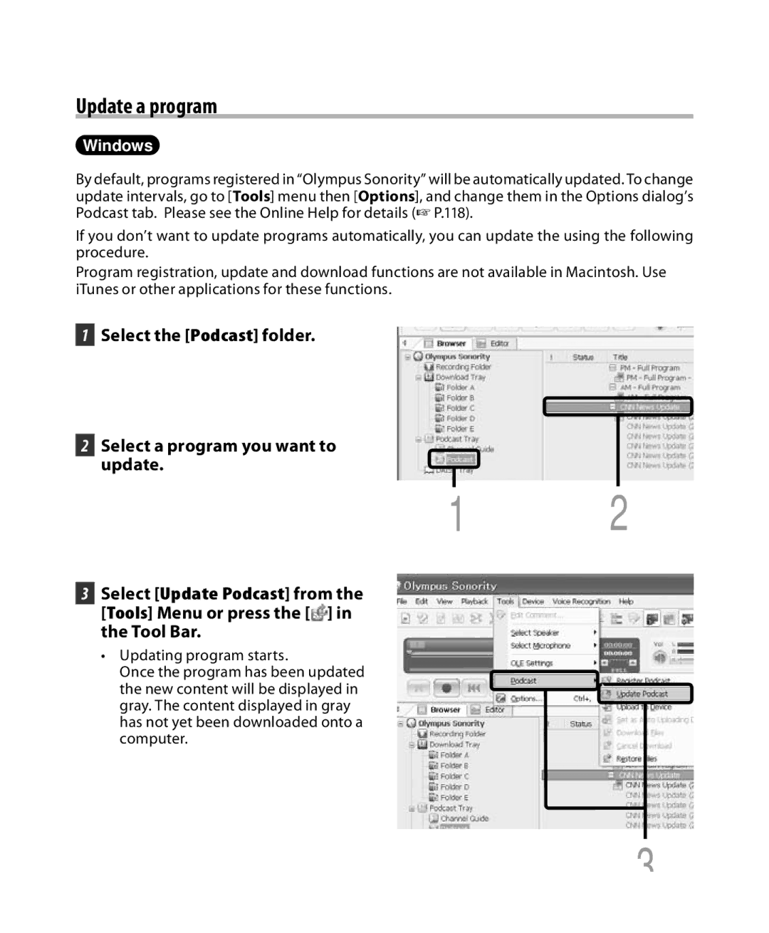 Olympus DM-3, DM-5 manual Update a program 