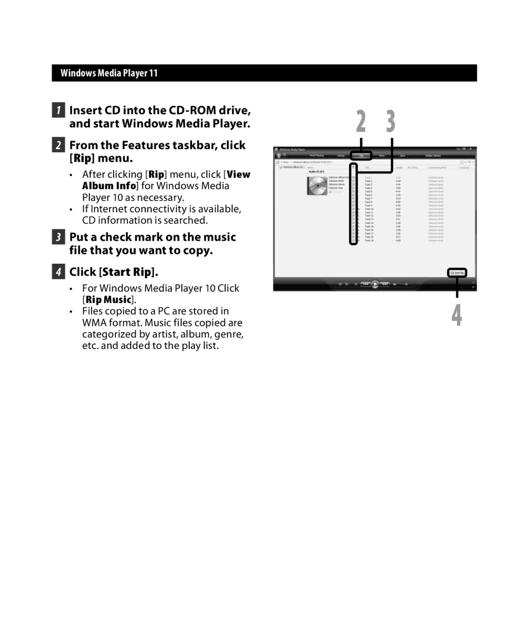 Olympus DM-3, DM-5 manual For Windows Media Player 10 Click, Rip Music 