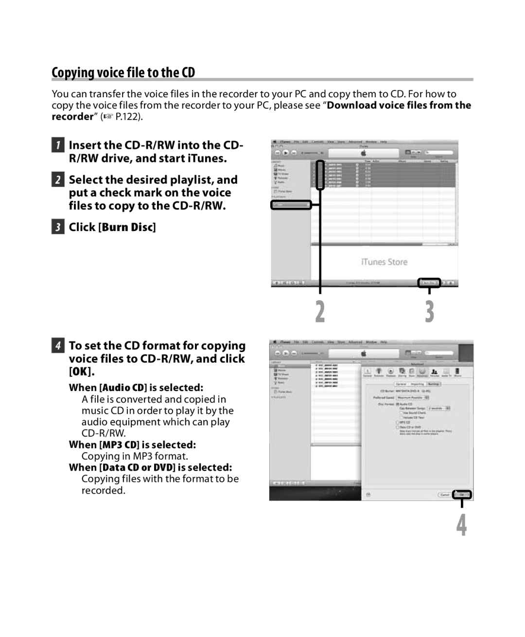 Olympus DM-5, DM-3 manual Copying voice file to the CD, Recorded 