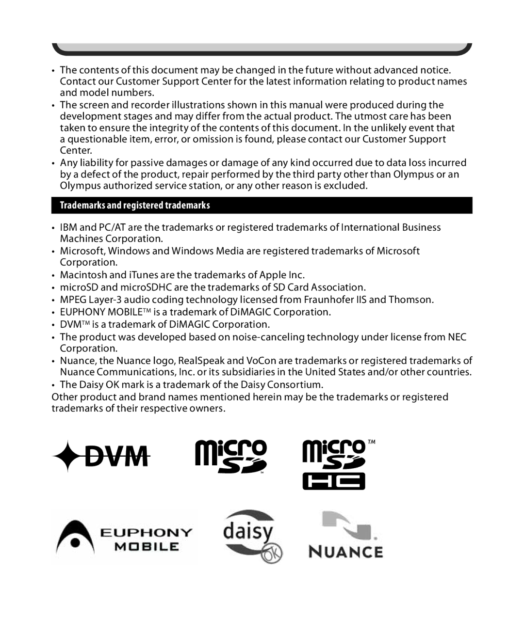 Olympus DM-3, DM-5 manual Trademarks and registered trademarks 