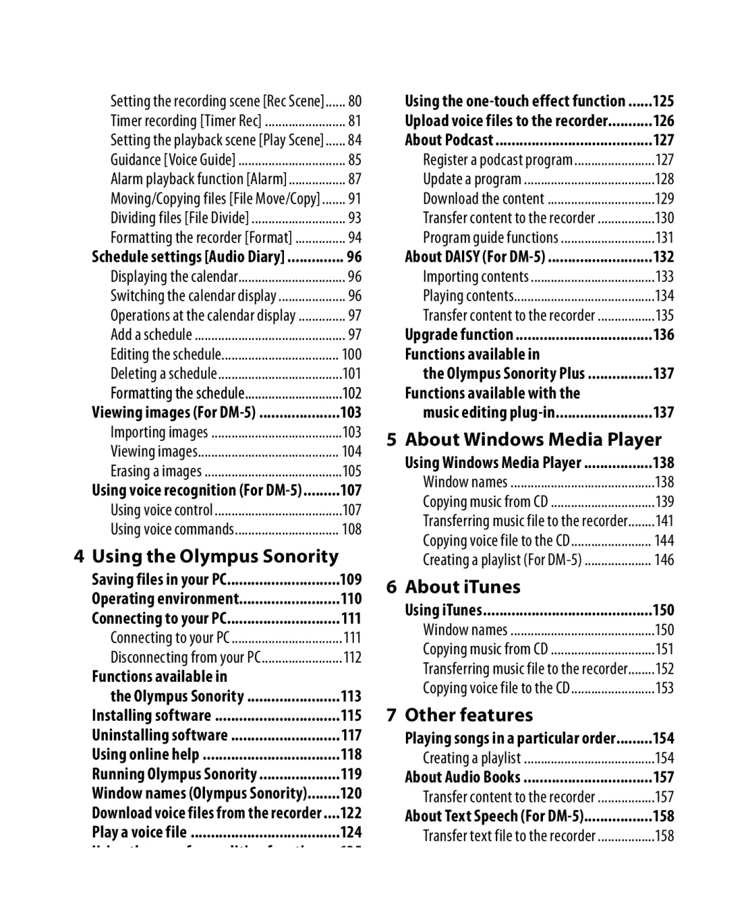 Olympus DM-5, DM-3 manual About Windows Media Player, About iTunes, Other features, Functions available with 