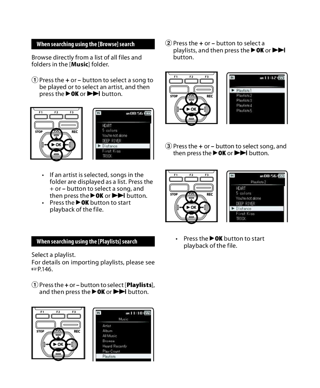 Olympus DM-5, DM-3 manual Playback of the file, Select a playlist 