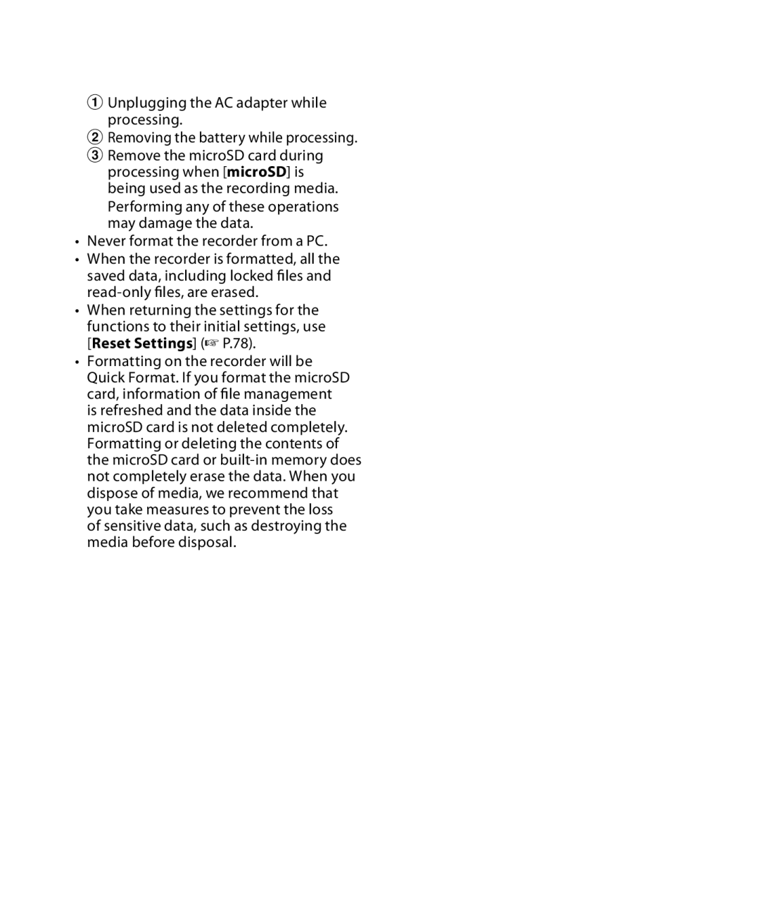 Olympus DM-5, DM-3 manual Sensitive data, such as destroying the media before disposal 